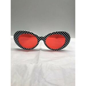 Sunglasses Black White Checked Oval Rose Tone Lens